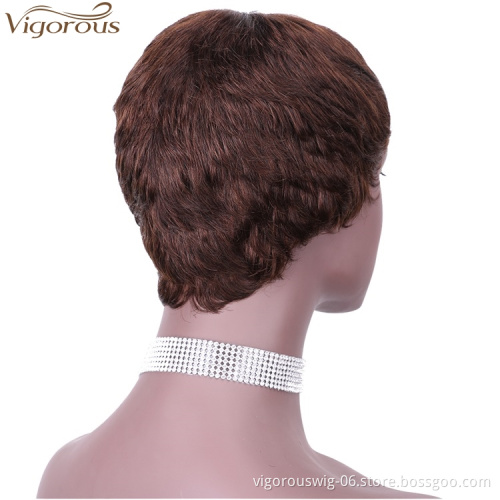 Vigorous Pixie Cut Real Full Machine Brazilian Human Hair For Woman Short Finger Wave Natural Fluffy Wigs